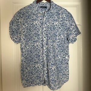 Nautica Men's White and Blue Patterned Shirt